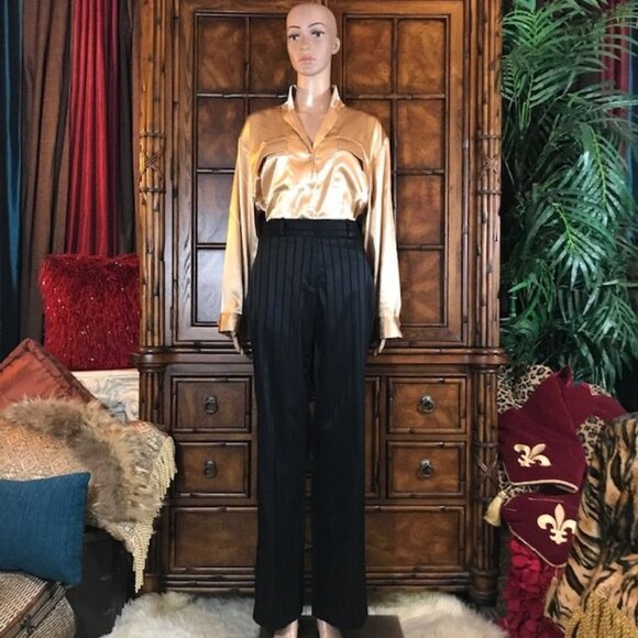 NWOT Anne Klein Onyx Textured Tuxedo Stripe Stretch Cotton Blend Trouser - Picture 3 of 9